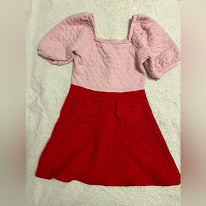 Janie and jack size 12 quilted dress with puff sleeves red and pink w hearts
